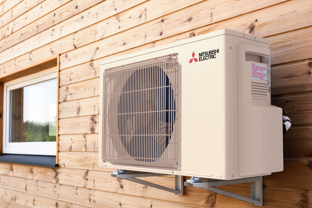 mitsubishi air conditioner on outside wall
