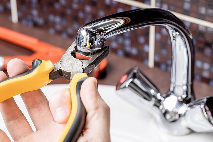 Faucet repair in progress