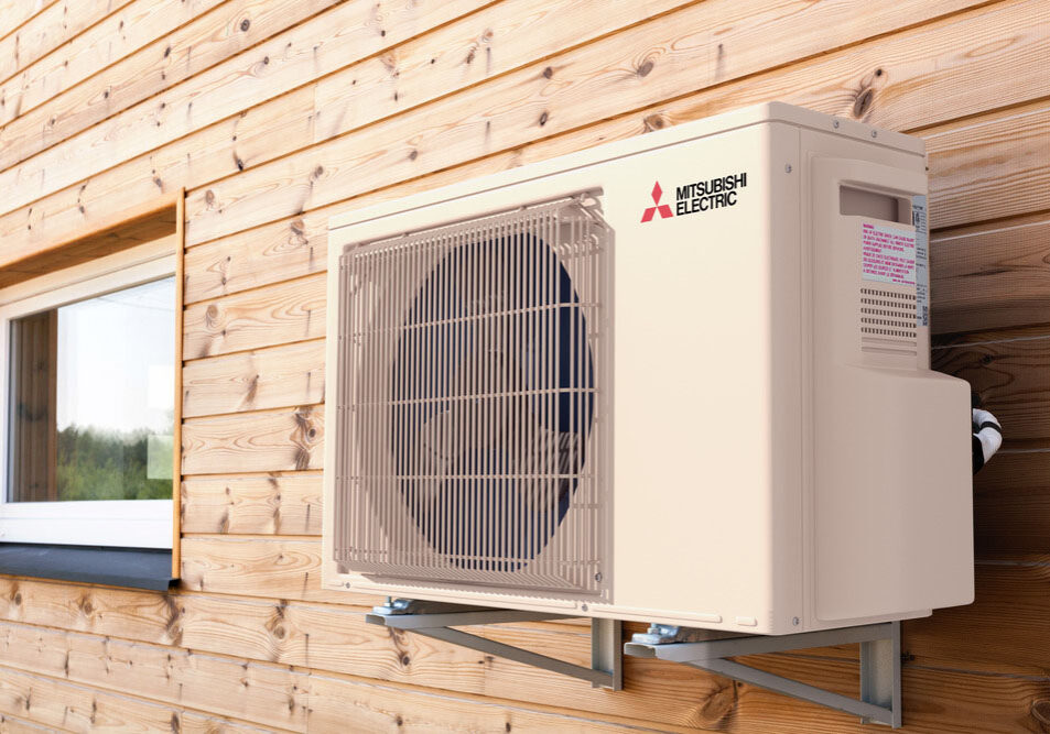 mitsubishi air conditioner on outside wall